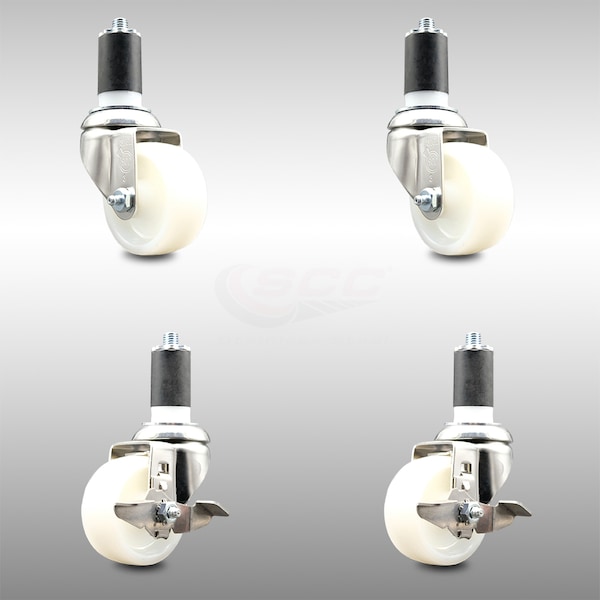 Service Caster 3 Inch 316SS Nylon Wheel Swivel 1-1/2 Inch Expanding Stem Caster Brake SCC, 2PK SCC-SS316EX20S314-NYS-2-TLB-2-112 - main